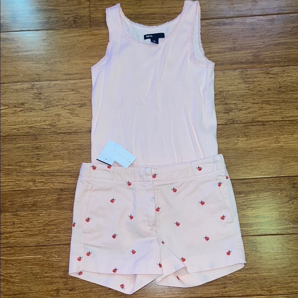 Crewcuts girls embroidered ladybug shorts with matching pink gap tank size 8